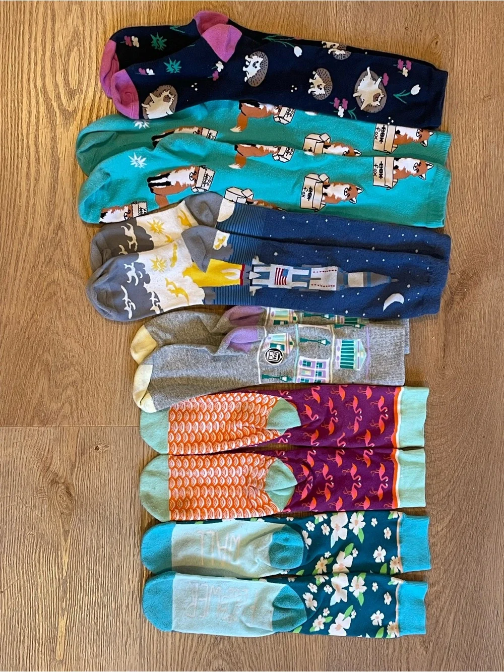 Colorful Floral & Novelty Crew Socks - Mixed Colors